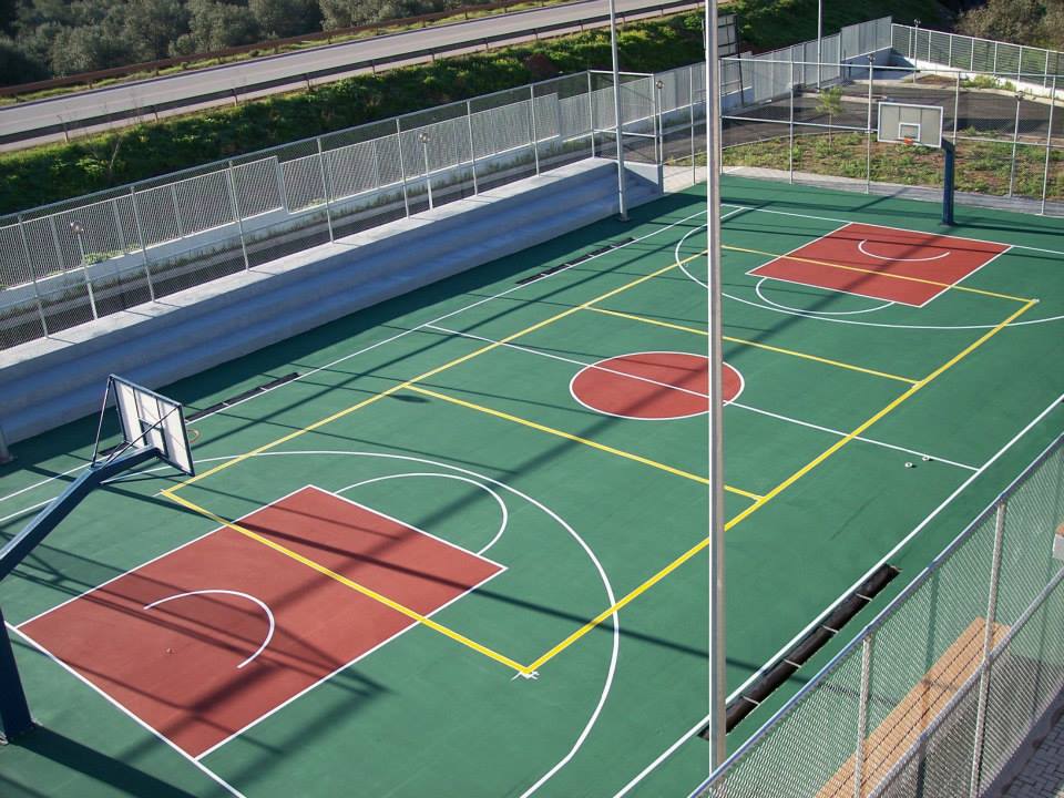 Construction of acrylic elastic flooring for basketball