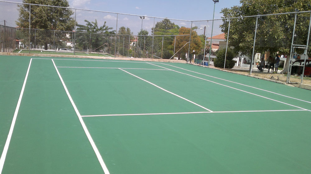 Tennis court with acrylic materials