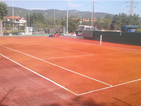 Tennis court with artificial turf 20mm, red-clay color, with ITF classification